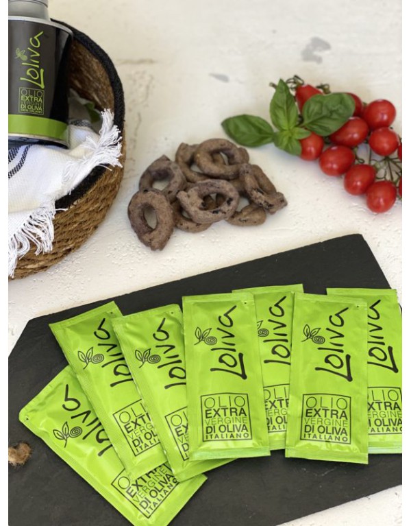 Extra virgin olive oil single-dose sachets of 10 ml